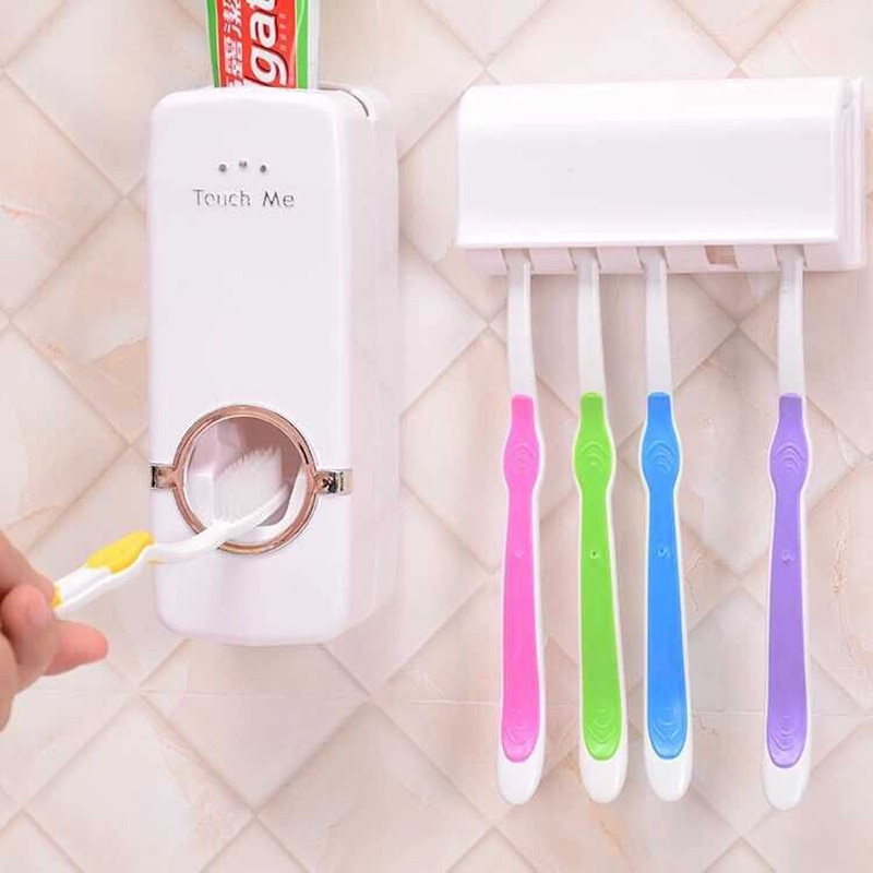 Dispensador automático de pasta de dientes Minions, juego de soporte para cepillo de dientes, juego de baño familiar, estante de montaje en pared, accesorios de baño