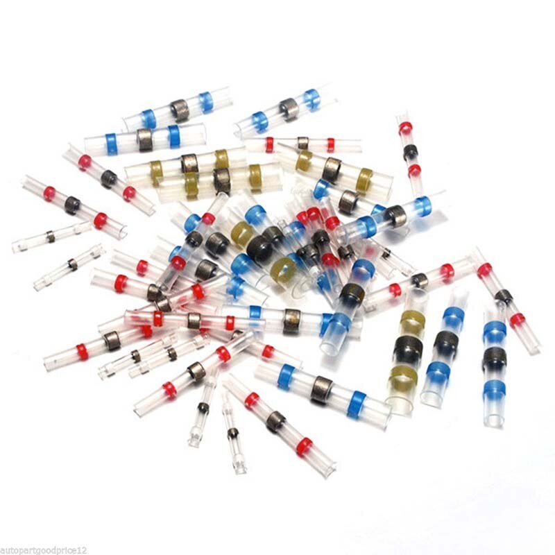 50PCS 4 colors Waterproof Solder Seal Heat Shrink Butt Wire Connectors Terminals Electrical Soldering Sleeve with Box Dropshippi