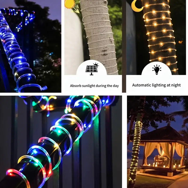 Solar led corda luzes tubo de fadas luz corda ao ar livre à prova dwaterproof água lâmpadas gramado 8 modo para casa jardim pátio casamento telhado decoração
