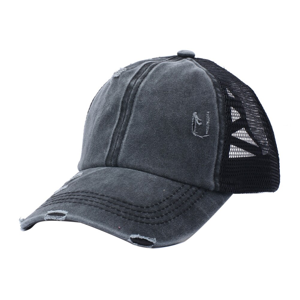 Rétro Anti soleil déchiré maille queue de cheval Criss croix casquette de Baseball chapeau réglable large bord queue de cheval casquette déchiré unisexe casquette de Baseball