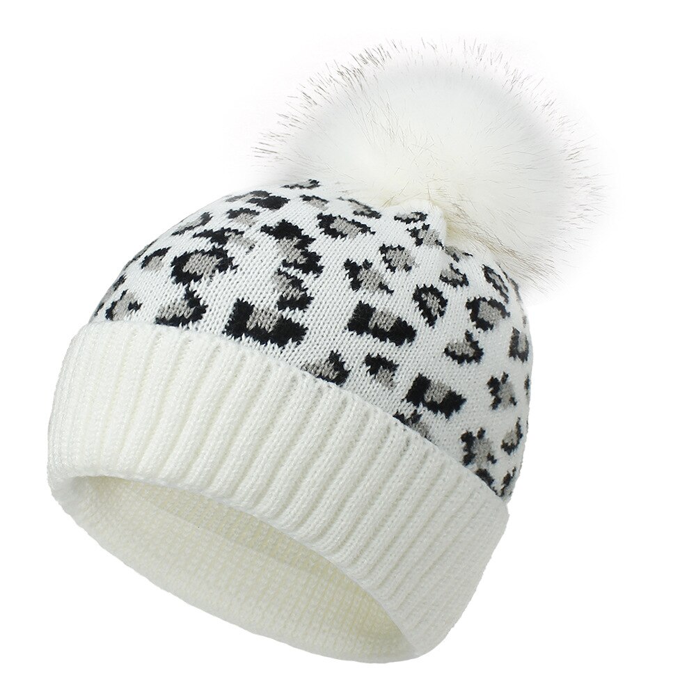 Gebreide luipaard mutsen dames pompon pompom wintermuts met pompon muts pompons voor muts imitatiebont casual warme gebreide muts muts