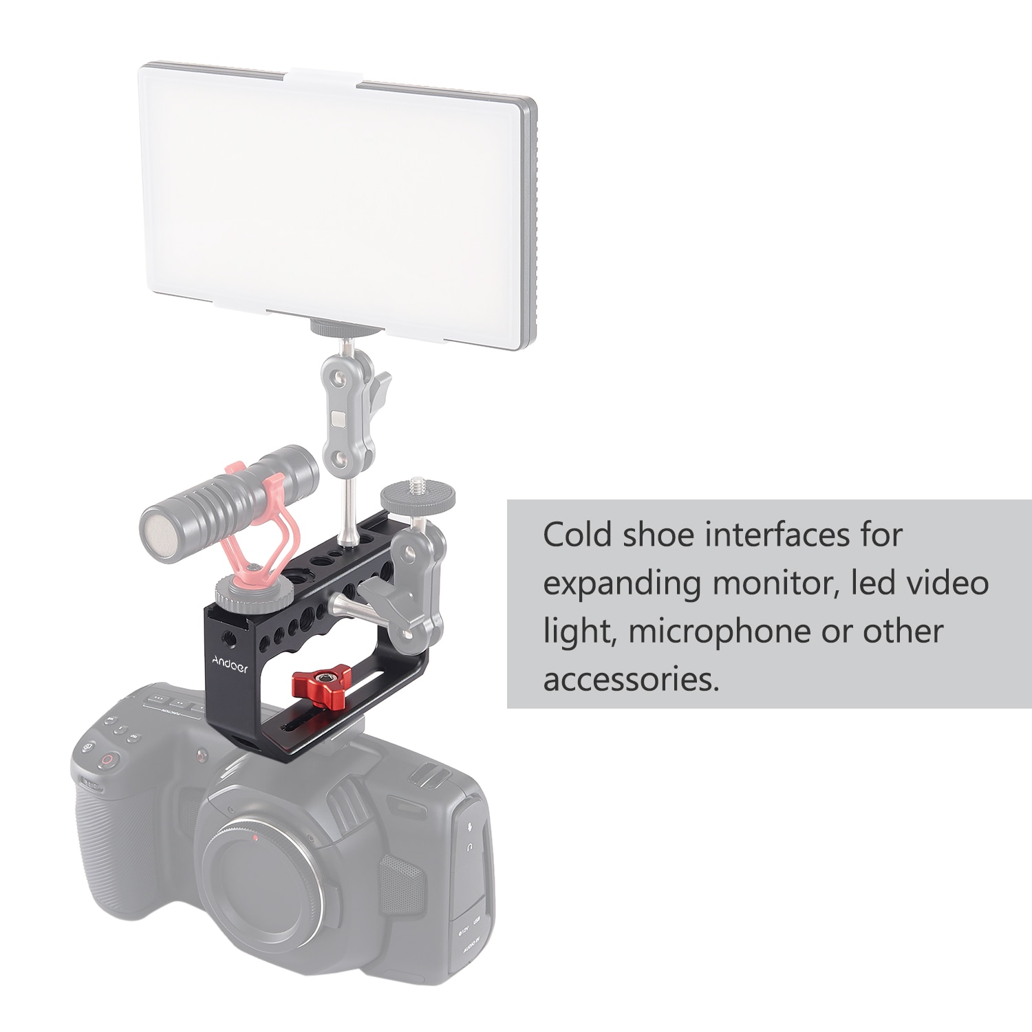 Andoer câmera alça superior alça queijo com sapata fria montagem equipamento de estabilização vídeo para câmera gaiola luz microfone dslr