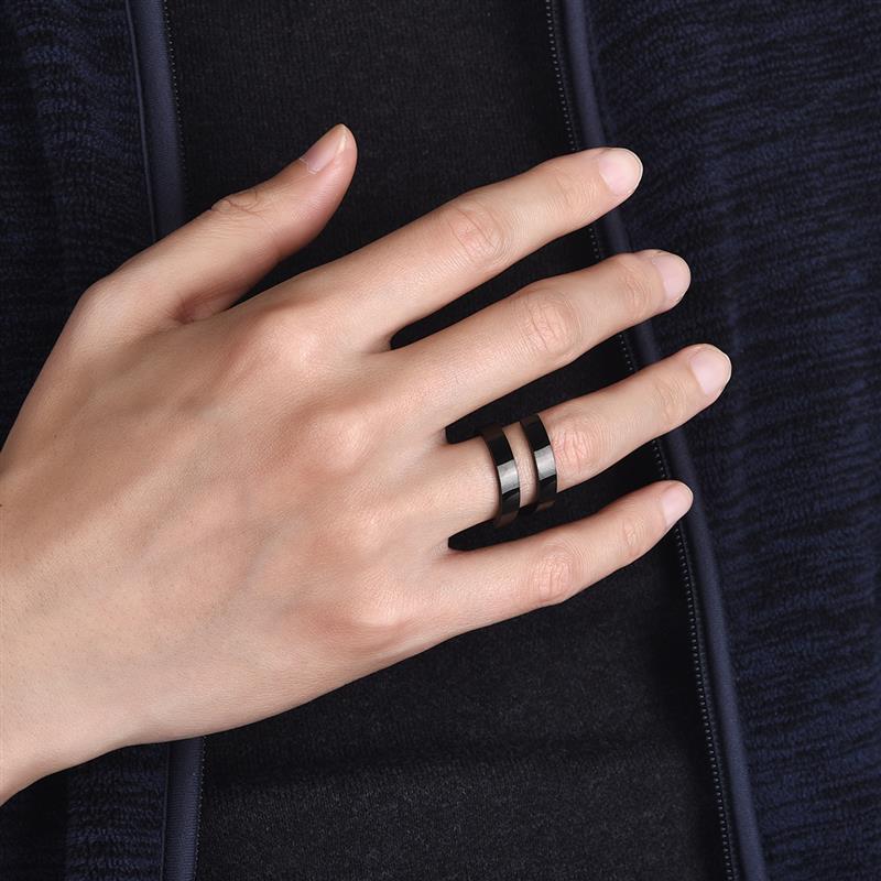 Hiphop Rock Doublelayer Ring Voor Mannen Vrouwen Black Rose Gold Roestvrij Stalen Ringen Man Vrouw Sieraden Bruiloft Paar