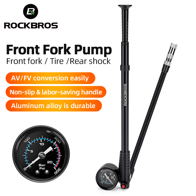 Rockbros Cycling Bicycle Air Pump High-pressure 300psi Fork Pump Gauge Fork Rear Suspension Shock Absorber MTB Road Bike Pump