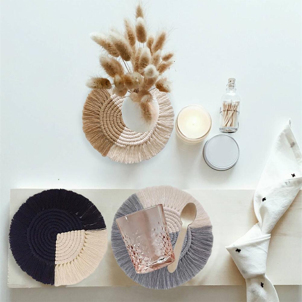 100% Katoen Weven De Cup Mat Ins Stijl Nordic Coaster Handwoven Warmte Isolatie Herbruikbare Cup Pad Mat Voor Home Office restaurant