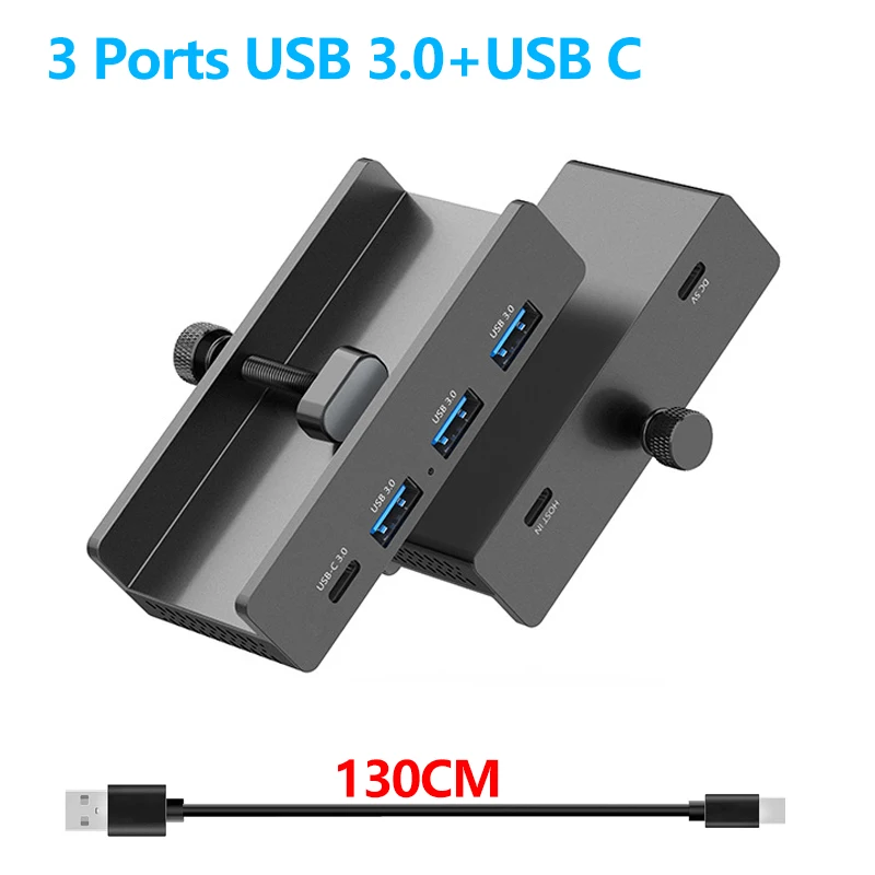 10Gbps Clip USB HUB Clamp USB3.2/3.0/2.0 Splitter Universal External Adapter For iMac Macbook Lenovo Desktop PC Accessories: black