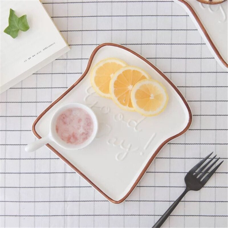 Platos de cena para tostadas, bandeja de aperitivos, plato de cerámica, vajilla en forma de pan, plato de postre, herramientas de cocina