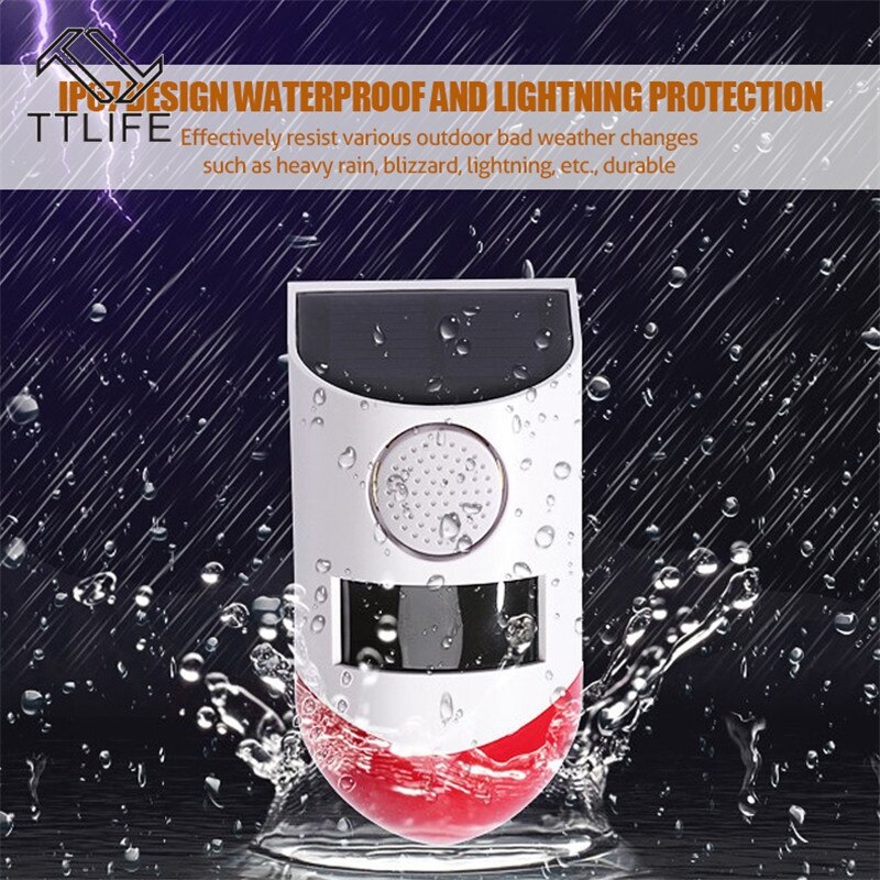 Zonne-energie Infrarood Motion Sensor Detector Sirene Strobe Alarmsysteem Waterdichte 120dB Luid Voor Home Yard Outdoor Beveiliging