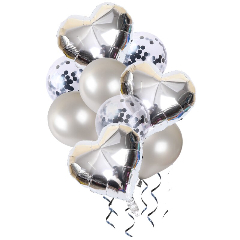 9pcs/lot Heart Aluminum foil balloon Confetti latex balloons For Kids birthday party wedding decoration balloons Baby Shower: silver 1