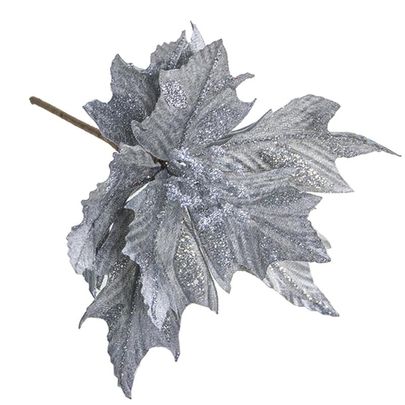 Kunstmatige kerstster glitter kerstster bloem prikkers kerstboom bloemen kerstboom decoratie accessoires feestbenodigdheden: Grijs