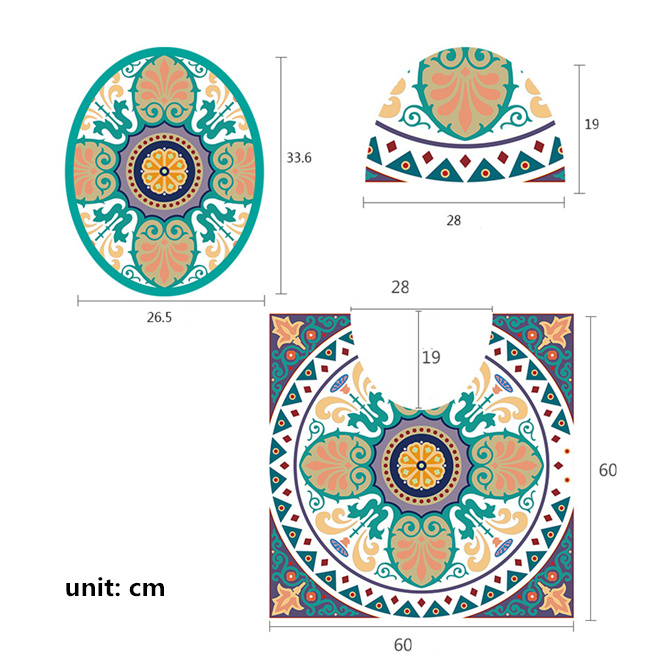 3 st / uppsättning toile klistermärke wc piedestal pan täcke klistermärke toalett pall kommode klistermärke hem badroon dekor 3d tryckt blomma tjockare