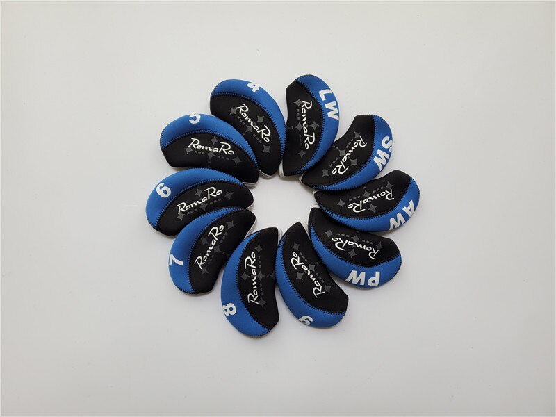 Golf Clubs Head Cover 10PCS RomaRo Golf Head Covers 456789PALS RomaRo Golf Iron Set Head Covers Black/Blue EMS
