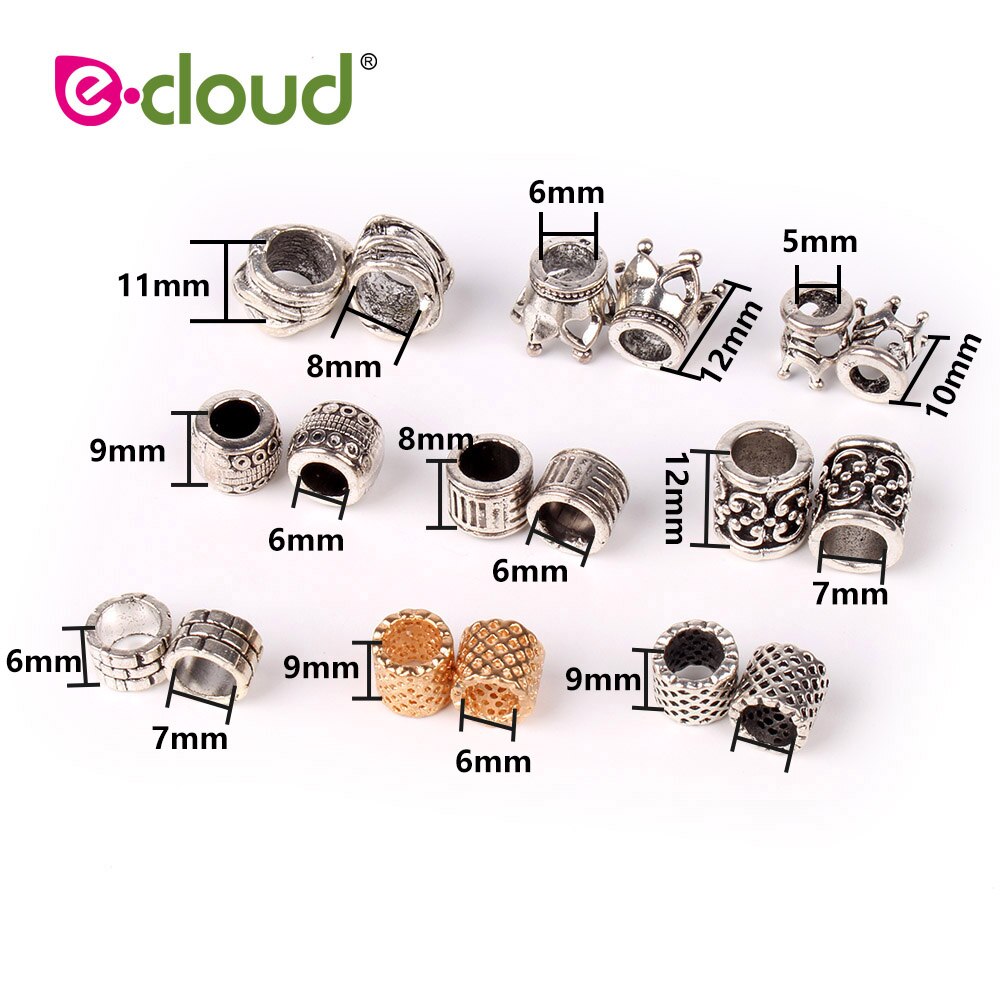 Ensemble de perles en métal argenté, 10 pièces/lot, 9 styles différents, Dreadlock, dreadlocks, dreadlocks, dreadlocks, dreadlocks, clips pour cheveux