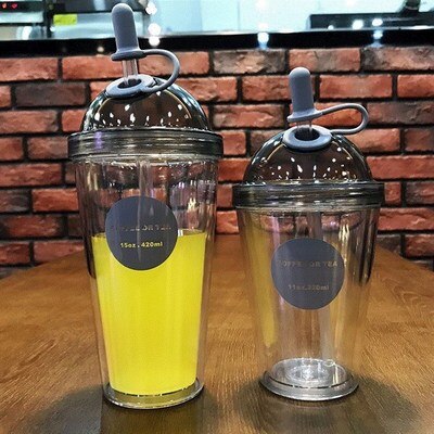 Kaffekopper av plast med lokk og sugerør til iskaffe juice boble boba smoothie soda cocktailparty og te 320ml