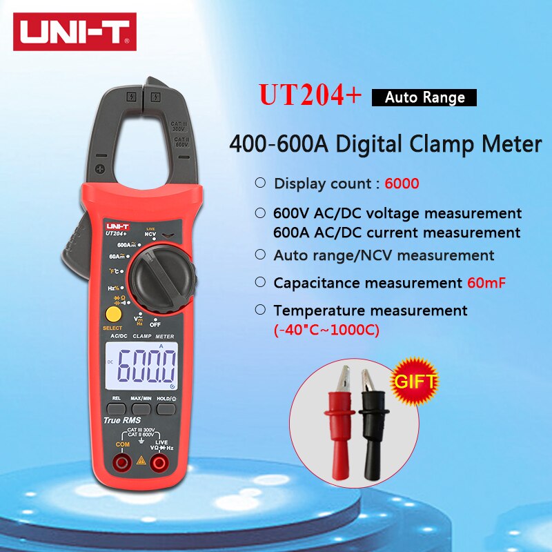 UNI-T UT201+/UT202+/UT202A+/UT203+/UT204+ Digital Clamp Multimeter AC DC current voltage Multimeter Capacitance Temperature Test: UT204 Plus