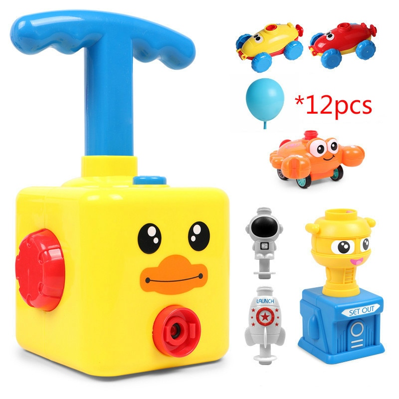 Scientific Experiments Educational Balloon Powered Launch Car Toy for Kids Physical Power Test Balloon Powered Toy Car: Duck launch pad set