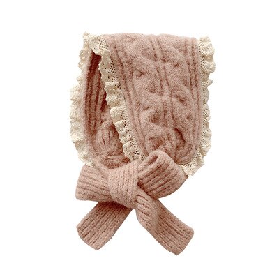 Piger strikket pandebånd tørklæde koreansk stil blonder sød efterår vinter all-match 120*13 cm ren farve barn varmt tørklæde: Lyserød