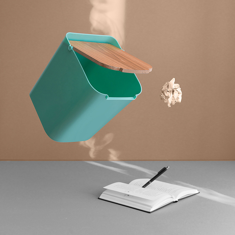 Trash Bin Household Office Supplies Mini Trash Can Desktop Bucket with Wooden Dustbin Waste Bins Small Car Trash