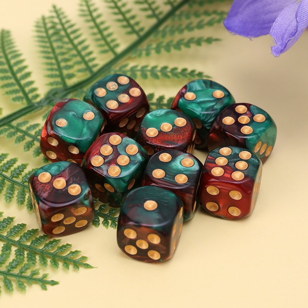 10 stuks 16mm hars dobbelstenen  d6 rode groene gouden punten ronde randen ktv bar nachtclub entertainment tools seksspeeltjes
