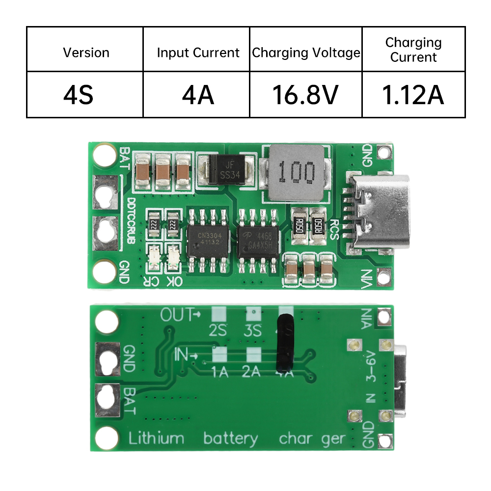 Flercells 2s 3s 4s typ-c  dc3-6v to 8.4v 12.6v 16.8v step-up boost 18650 litiumbatteri lipopolymer litiumjonladdningskort: Armégrön