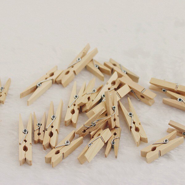 50 PCS Very Small Mine Size 25mm Mini Natural Wooden Clips For Photo Clips Clothespin Craft Decoration Clips