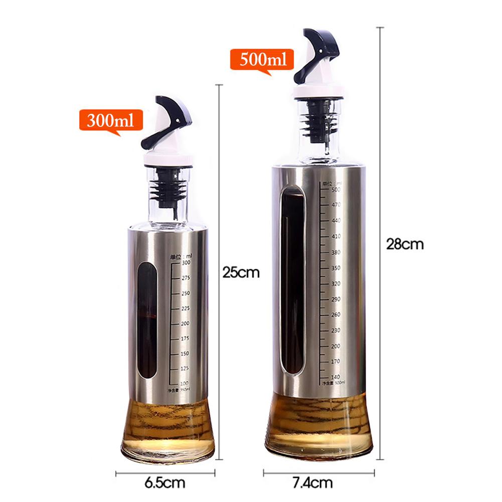 300ml/500ml rostfritt stål genomskinligt glas olja potten kontroll oljeflaska kök läckage-säker vinäger kan flaska krydda tank