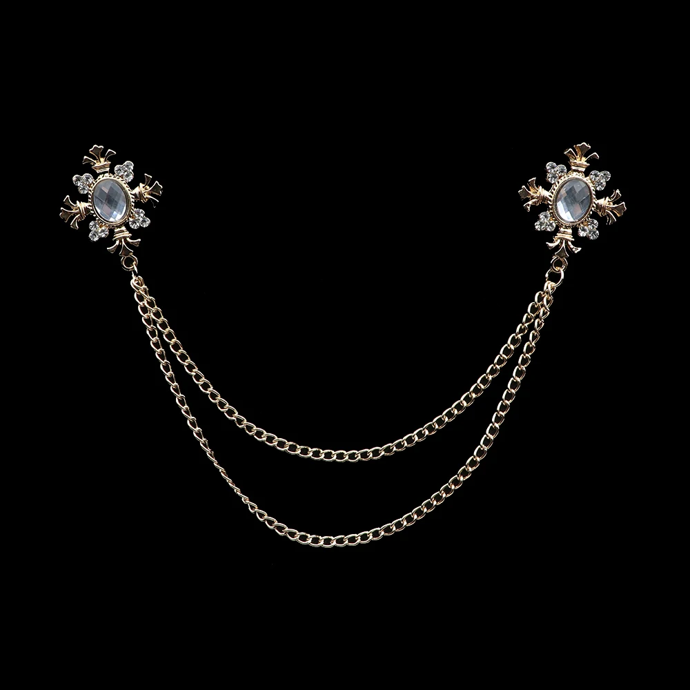 Broche de borla de caballero a la para hombre, traje, camisa, cuello, cadena cruzada de cristal, Pin de solapa, accesorios de boda Retro con diamantes de imitación: Con recubrimiento de titanio
