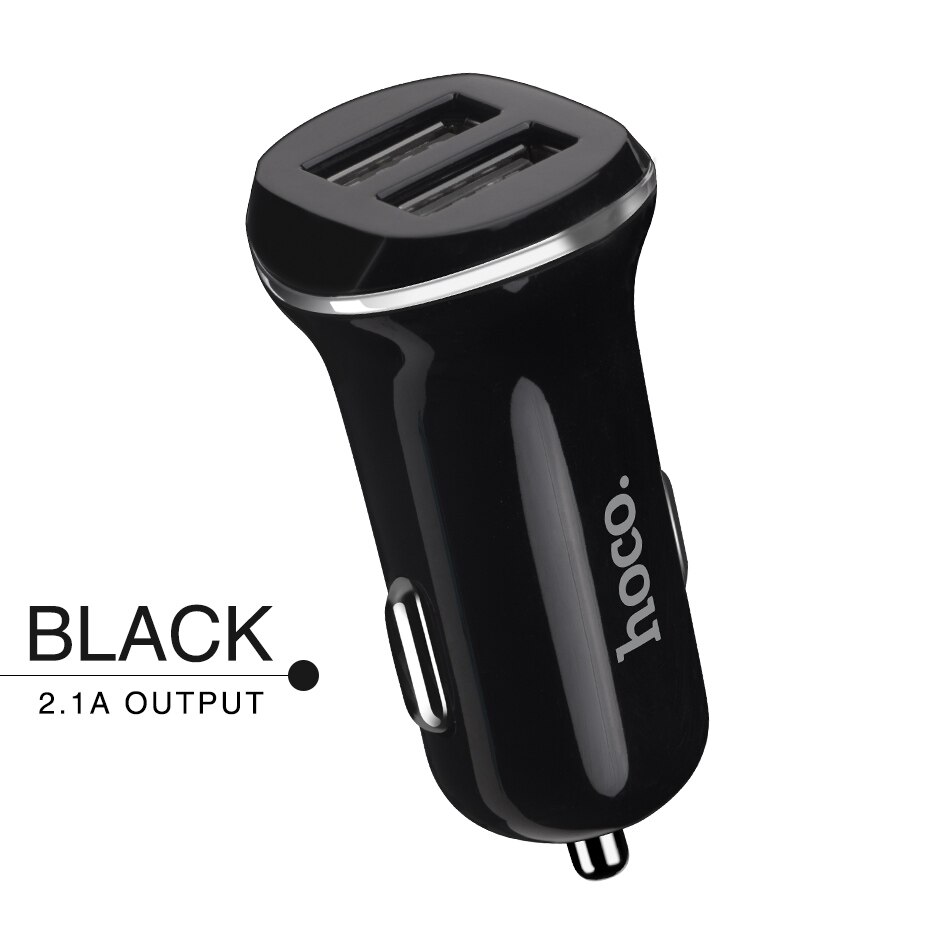 HOCO-cargador USB Dual para coche, adaptador de carga rápida de 5V 2.1A, 2 puertos, luz LED, cargador para iPhone XS MAX 8 7 plus, Samsung S9 S8: Black