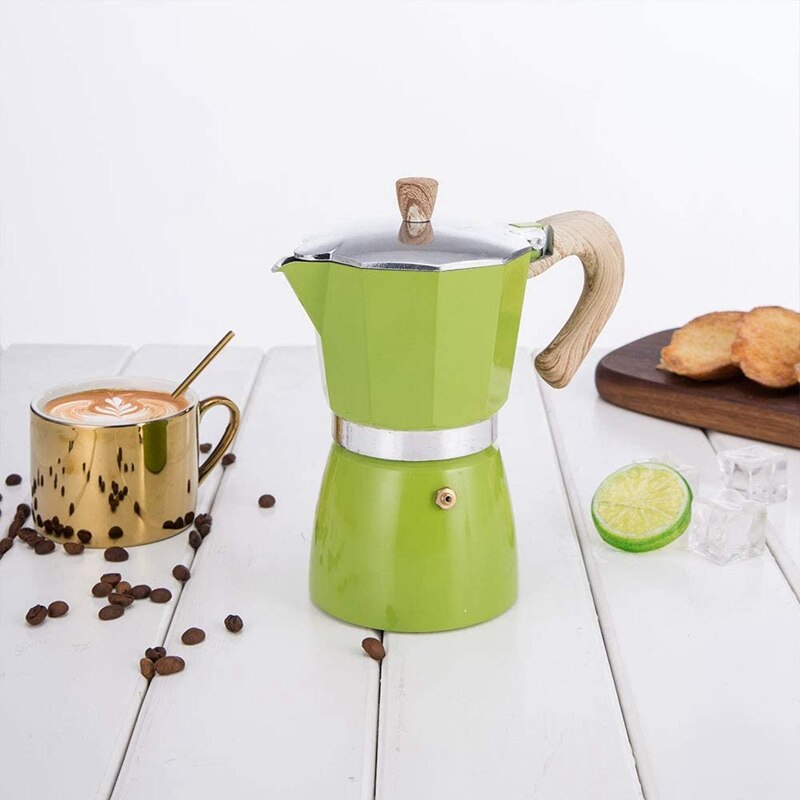 Aluminium italiensk moka espresso kaffemaskine filter komfur pot 3 kopper (gul)