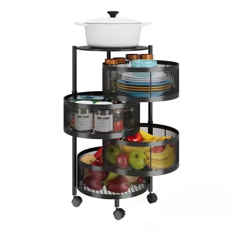 Kitchen Rotation Storage Shelf Multi-Layer Fruit Vegetable Organizer Round Dish Basket Space Saver Rack 360° Rotating