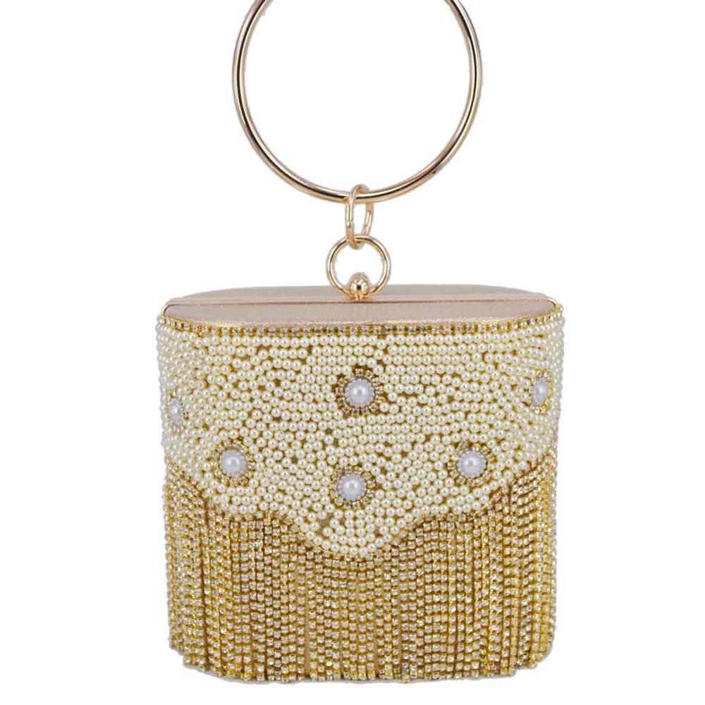 Sacs à main en cristal doré pour femmes, pochettes à glands, sacs de soirée à perles, sacs à poignet en fer, fourre-tout à bandoulière