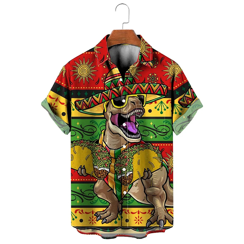 Sommer Straße Hüfte hüpfen Tyranno saurus Rex Pirnt Harajuku Männer Frauen Hemden Ebene aufbringen Kurzarm Bluse Hawaii Shirt: 4XL / Beige