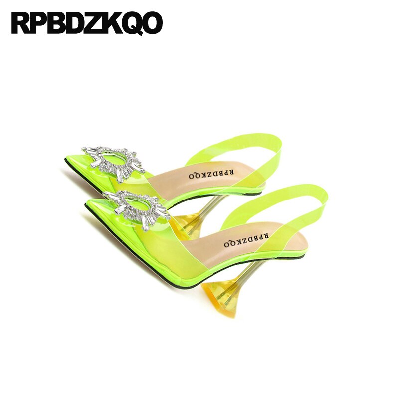 Zapatos casuales transparentes para mujer Zapatos de tacón bajo de pvc transparente amarillo con punta puntiaguda tacones altos scarpin tamaño grande cristal extremo