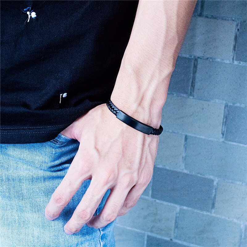 ZORCVENS Punk Jahrgang Edelstahl Schwarz Charme Männer handgefertigt Geflochtene Leder Armbinde für Mann