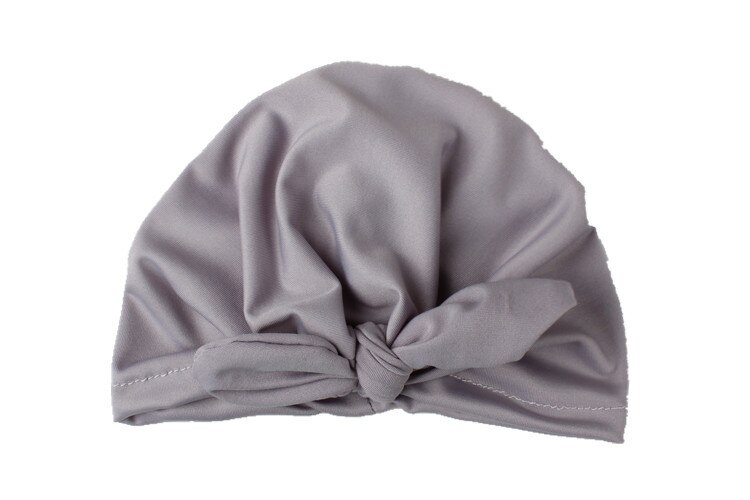Cute Rabbit Ears Indian Hat Unisex Solid Cotton Hats Cap Baby Girls Kids Knot Turban Hair Headwrap Accessories for Children: gray