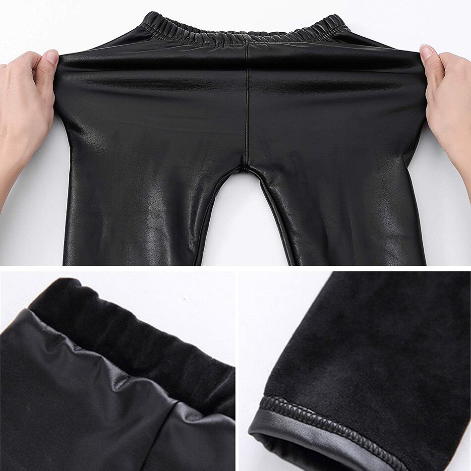 Tjejer faux pu tjocka fleeceleggings tjejer barn resår i midjan varmt läder tjejer söta svarta röda barn barn snygga leggings