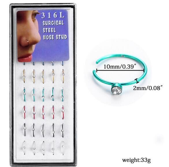 Pack de clous de nez en acier inoxydable, 40/60 pièces, cerceau de perçage de nez en cristal en vrac, ensemble d'anneaux de nez en forme de L, Piercing courbé, bijoux pour le corps: WHITE / Zinc blanc bleu plaqué