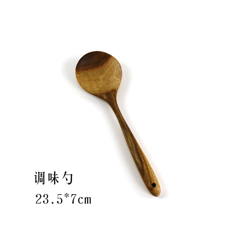 1PC solid wood soup spoon rice spoon tableware cooking long handle wooden shovel household kitchen shovel cooking spoon set: D