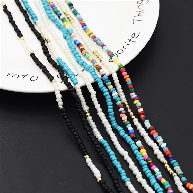 HangZhi Summer Baroque Pearl Colorful Bohemia Simple Resin Beaded Choker Necklaces for Women Girls Vacation Jewelry