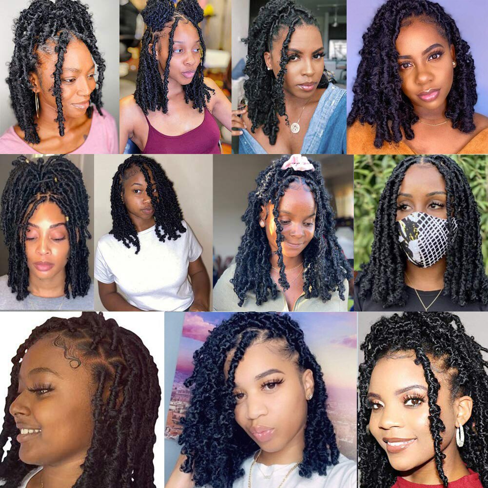 LISI GIRL Butterfly Lock Crochet 12 Inch Soft Faux Crochet Knitting Butterfly Twisted Braided Hair Synthetic Hair Extension