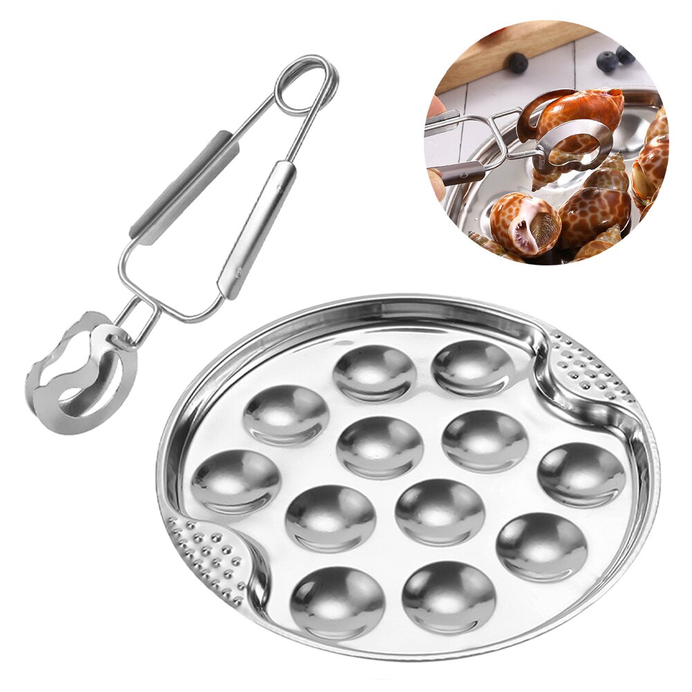Escargot Plate Set Dining Baking Dish Tableware Snail Tong Kitchen Home Stainless Steel Cooking Tool 12 Holes Restaurant Holder