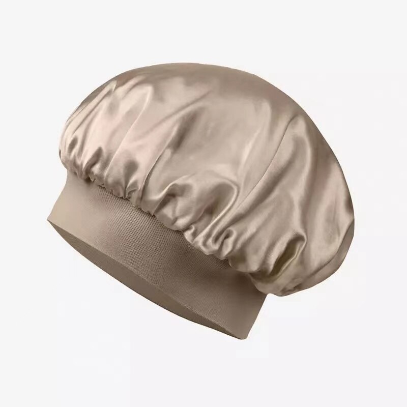 Style 100% Mulberry Silk Night Sleep Cap Elastic Women Shower Caps Big Bonnet For Lady Sleep Cap 19 Momme