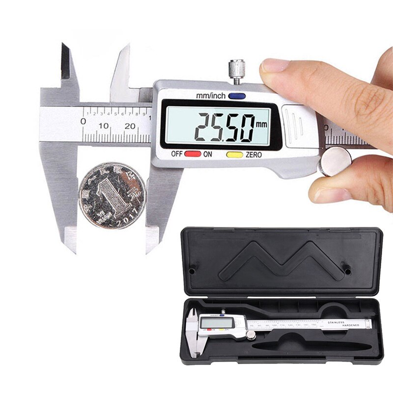 Stainless Steel Electronic Digital Vernier Calipers Digital Metal Calipers 6 Inch 150mm Micrometer Measuring Tools Digital Ruler: Silver Box