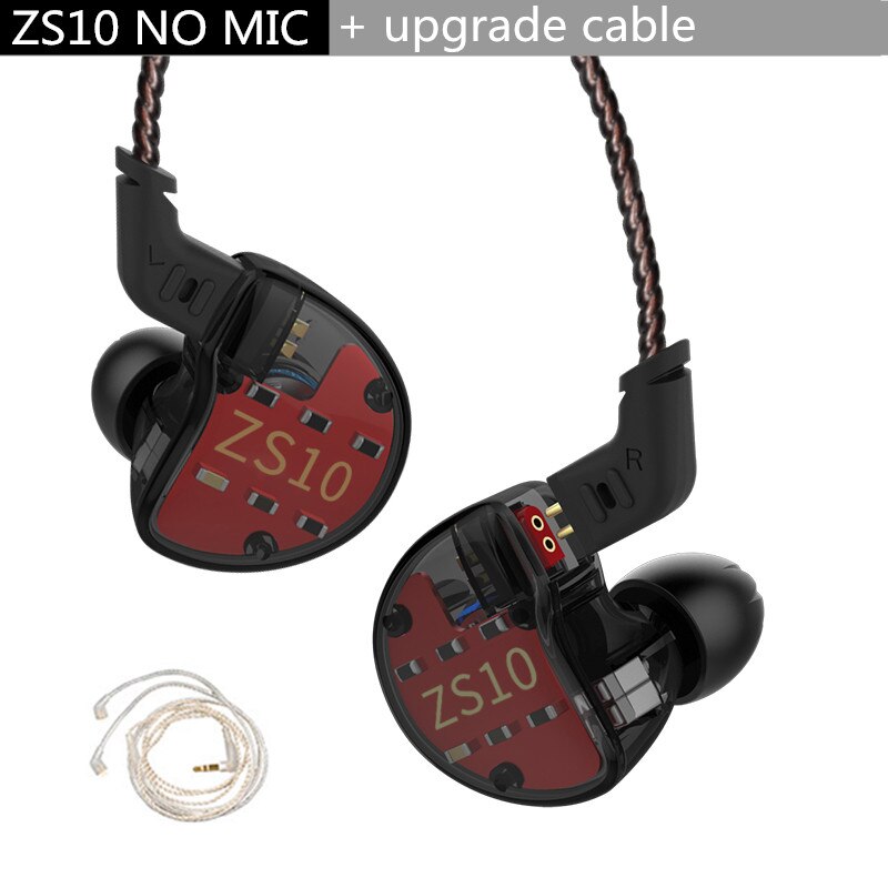 KZ ZS10 4BA+1DD Hybrid In Ear Earphone HiFi Earphone Earplug Headset Earbud Noise Cancelling DJ Earphone AS10 ZST: black no mic silver