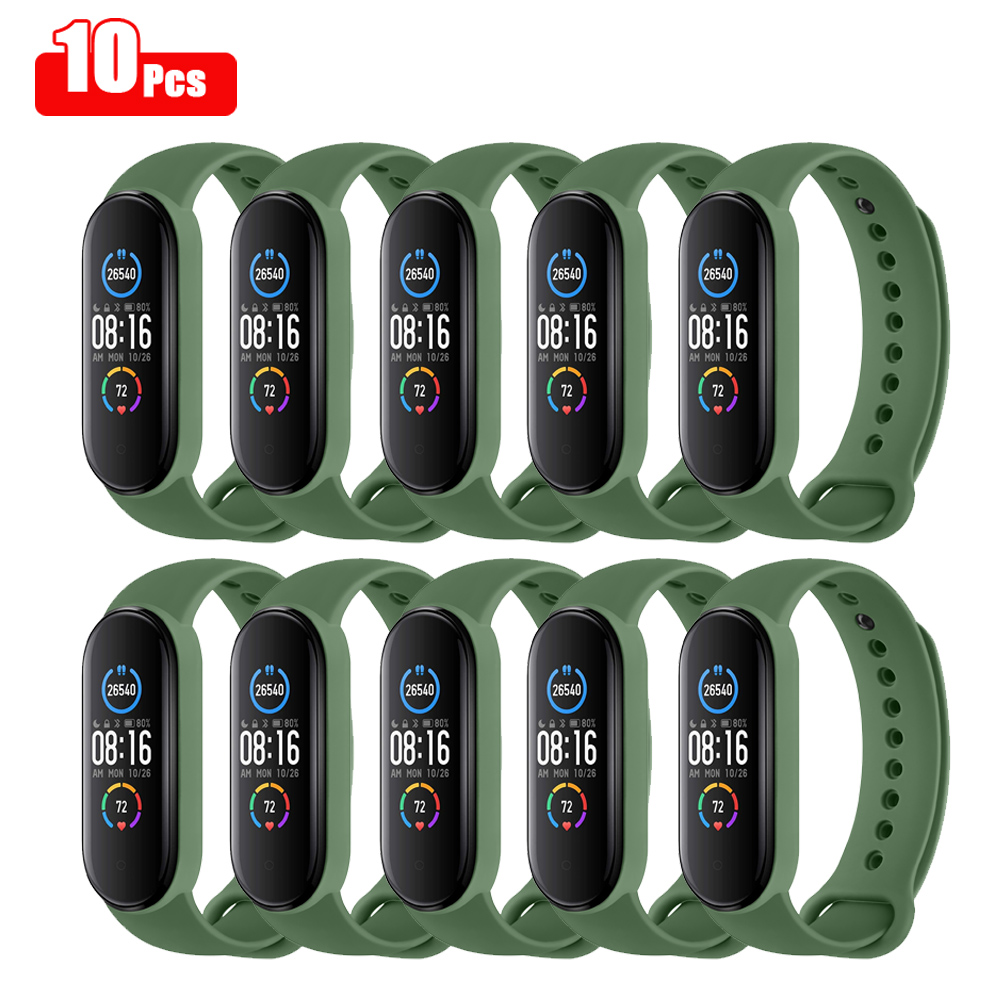 Bracelet de rechange en Silicone pour Xiaomi Mi Band 6 5 4 3, 10 pièces/paquet, accessoires: 10pcs Green / For Mi Band 5 6