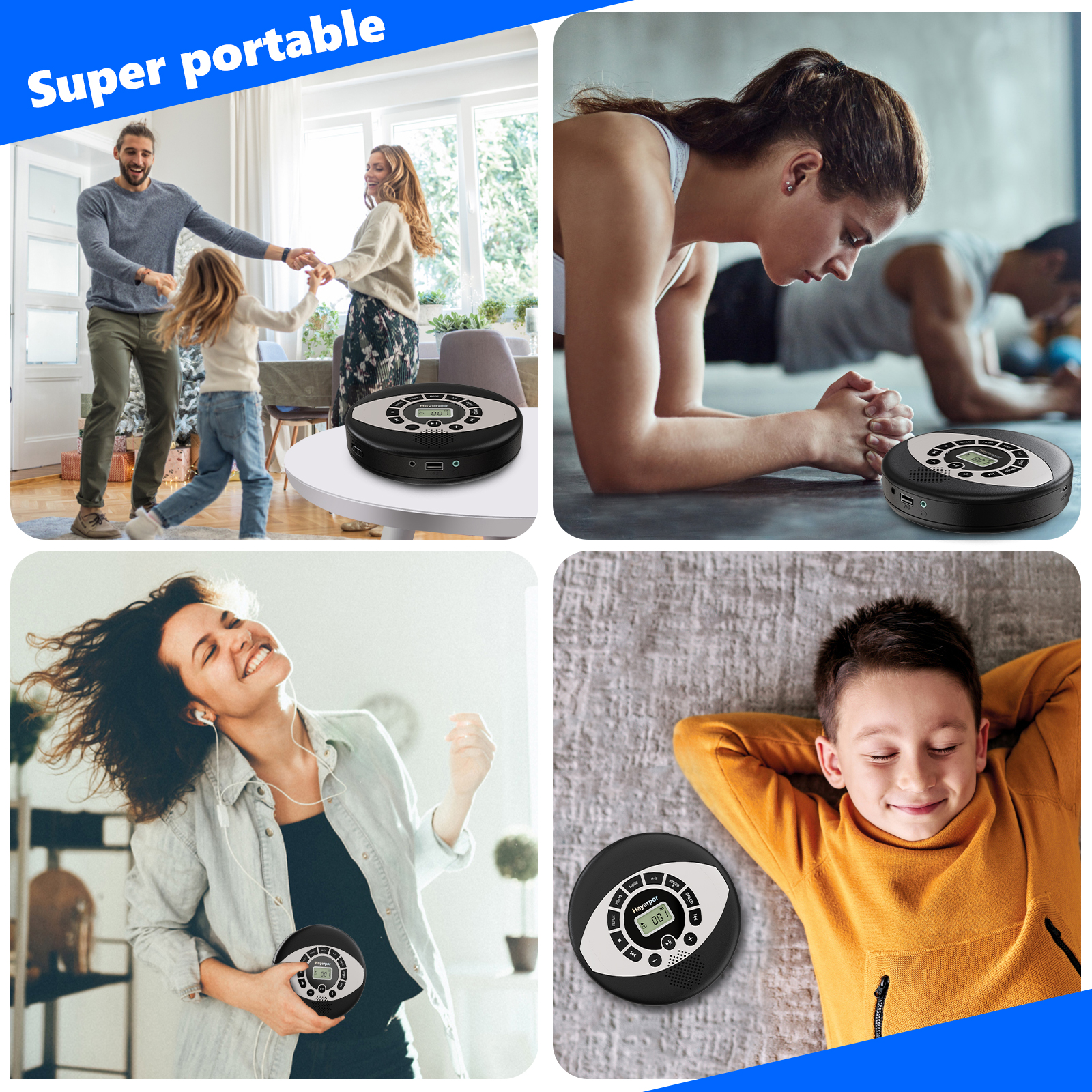 Discman rechargeable cd walkman with speaker portable cd player with USB,anti-skip protection,earbuds included,cd player for car