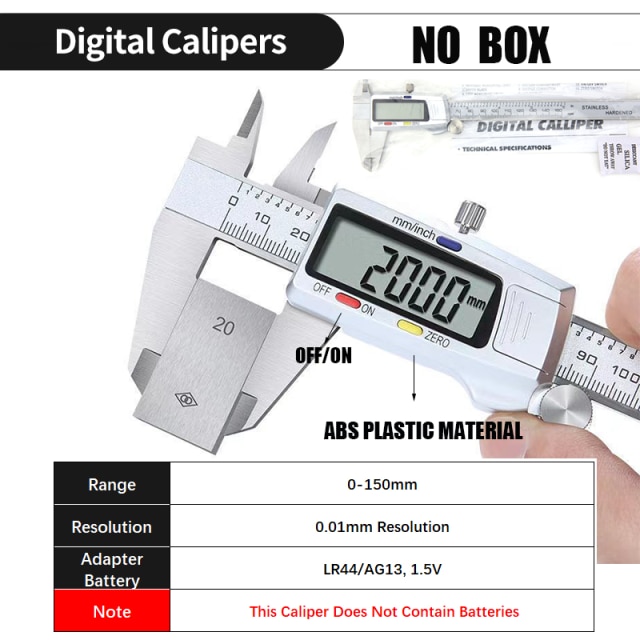 Digital Metal Caliper Electronic Vernier Caliper tool Micrometer Ruler Measuring Tools ABS Plastic Shell 0-150mm Calipers: ABS digital displayN