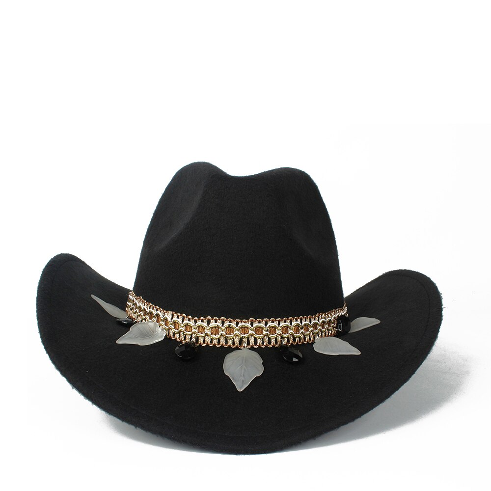 Kvinder uld hule vestlige cowboy hat dame tasseloutblack cowgirl sombrero hombre jazz cap
