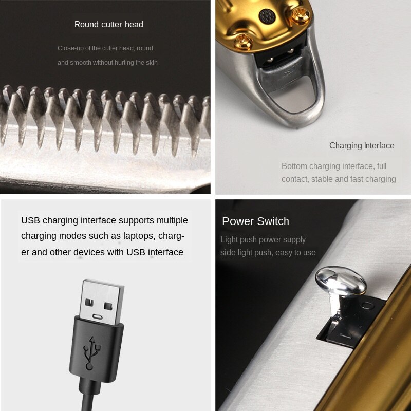 Kemei tondeuse à cheveux KM-1973 sans fil USB rechargeable tondeuse à cheveux tête d'huile coupe de cheveux machine sculpture ligne corps en métal