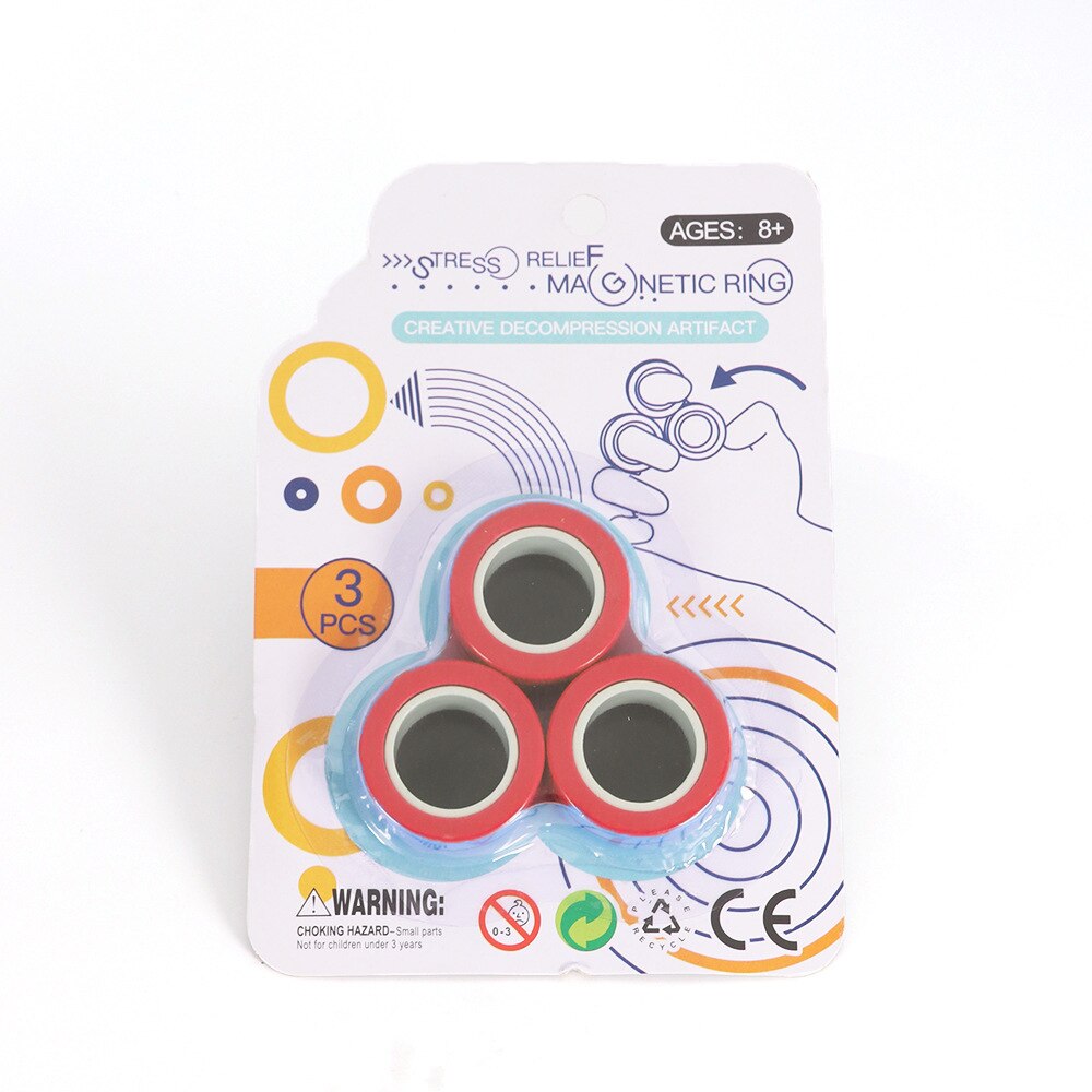 Magnetic Rings Fidget Toys, Fidget Spinner Stress Relief Rings Props, Colorful fingers magnetic rings: blister card red